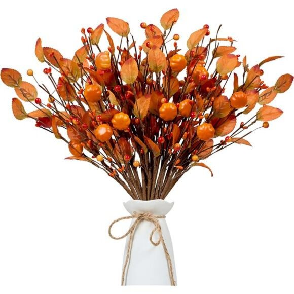12pcs artificial fall picks berry stems pumpkin autumn centerpiece thanksgiving - Picture 1 of 8